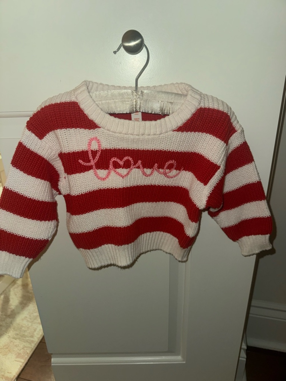 Striped Red & White 'Love' Knit Sweater